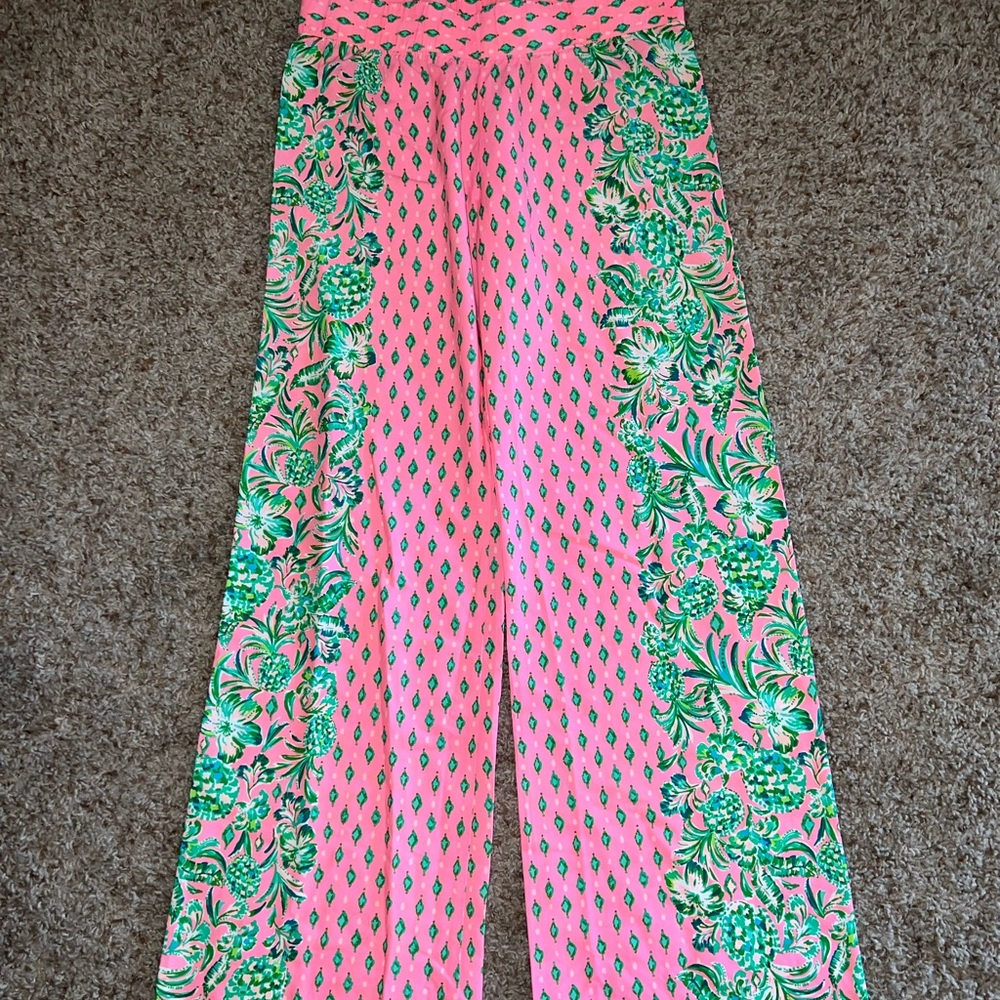 Lilly Pulitzer Green Pink Shandy Oh Diamond Girl Bal Harbour Palazzo Pants Small